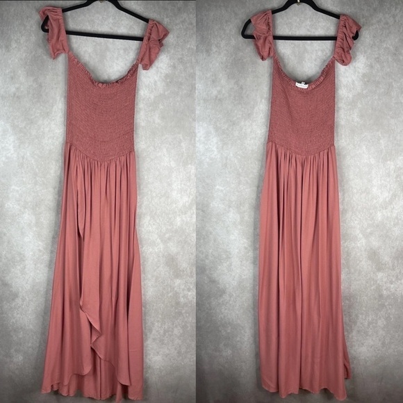 Young Fabulous & Broke Frida Smocked Off-The-Shoulder Maxi Dress Dusty Rose M - Picture 1 of 7
